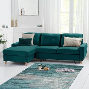 View Florence left facing chaise sofa bed in green velvet View Florence left facing chaise sofa bed in green velvet