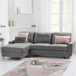View Florence left facing chaise sofa bed in grey velvet View Florence left facing chaise sofa bed in grey velvet
