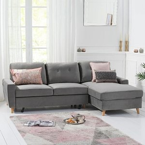 View Florence right facing chaise sofa bed in grey velvet View Florence right facing chaise sofa bed in grey velvet