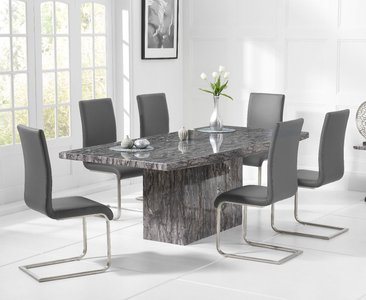 View Crema 160cm grey marble dining table with 8 grey austin chairs View Crema 160cm grey marble dining table with 8 grey austin chairs