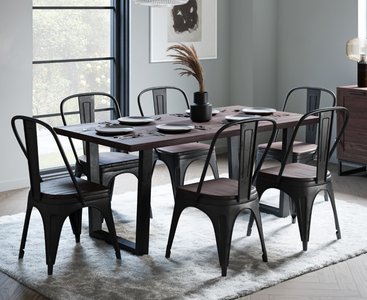 View Dakota 190cm dark acacia and metal dining table with 6 rustic dakota chairs View Dakota 190cm dark acacia and metal dining table with 6 rustic dakota chairs
