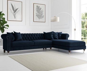 View Chiswick extra large blue velvet right facing chesterfield corner chaise sofa View Chiswick extra large blue velvet right facing chesterfield corner chaise sofa