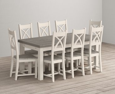 View Extending dartmouth 180cm oak and soft white painted dining table with 12 linen painted chairs View Extending dartmouth 180cm oak and soft white painted dining table with 12 linen painted chairs