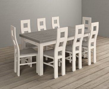 View Extending dartmouth 180cm oak and soft white painted dining table with 12 linen painted chairs View Extending dartmouth 180cm oak and soft white painted dining table with 12 linen painted chairs