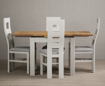 View Extending buxton 90cm oak and signal white painted dining table with 4 oak painted chairs View Extending buxton 90cm oak and signal white painted dining table with 4 oak painted chairs