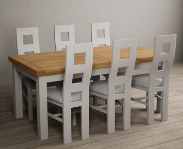 View Extending buxton 180cm oak and soft white painted dining table with 12 linen painted chairs View Extending buxton 180cm oak and soft white painted dining table with 12 linen painted chairs