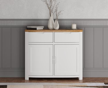 View Bradwell oak and signal white painted small sideboard View Bradwell oak and signal white painted small sideboard