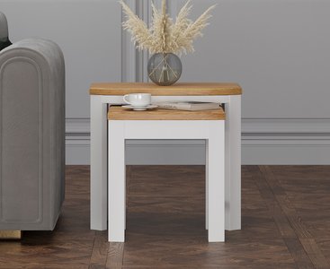 View Bradwell oak and signal white painted nest of tables View Bradwell oak and signal white painted nest of tables