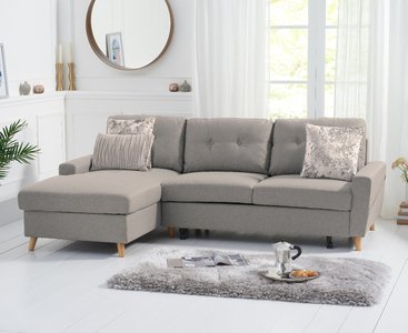 View Florence left facing chaise sofa bed in grey linen View Florence left facing chaise sofa bed in grey linen