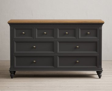 View Francis oak and charcoal grey painted wide chest of drawers View Francis oak and charcoal grey painted wide chest of drawers