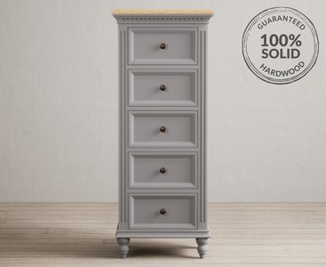 View Francis oak and light grey painted 5 drawer tallboy View Francis oak and light grey painted 5 drawer tallboy