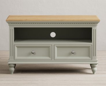 View Francis oak and soft green painted small tv cabinet View Francis oak and soft green painted small tv cabinet