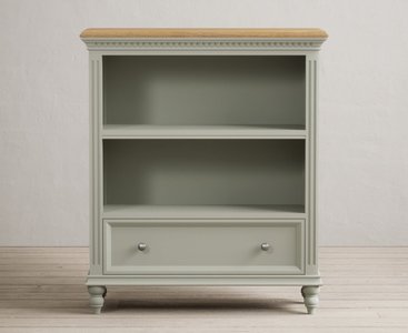 View Francis oak and soft green painted low bookcase View Francis oak and soft green painted low bookcase