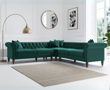 View Bromley medium green velvet corner sofa View Bromley medium green velvet corner sofa