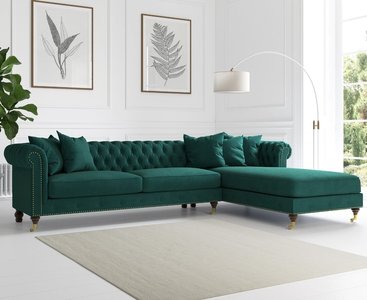 View Chiswick extra large green velvet right facing chesterfield corner chaise sofa View Chiswick extra large green velvet right facing chesterfield corner chaise sofa