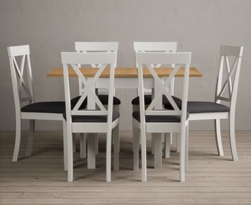 View Extending hadleigh oak and signal white painted dining table with 2 oak hertford chairs View Extending hadleigh oak and signal white painted dining table with 2 oak hertford chairs