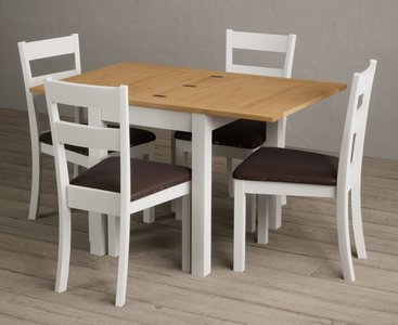 View Extending hadleigh oak and signal white painted dining table with 2 blue kendal chairs View Extending hadleigh oak and signal white painted dining table with 2 blue kendal chairs