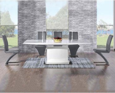 View Extending alessio 160cm white high gloss dining table with 6 white aldo chairs View Extending alessio 160cm white high gloss dining table with 6 white aldo chairs