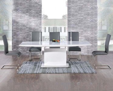 View Extending alessio 160cm white high gloss dining table with 6 white austin chairs View Extending alessio 160cm white high gloss dining table with 6 white austin chairs