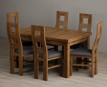 View Extending buxton 140cm rustic solid oak dining table with 6 rustic oak rustic solid oak chairs View Extending buxton 140cm rustic solid oak dining table with 6 rustic oak rustic solid oak chairs