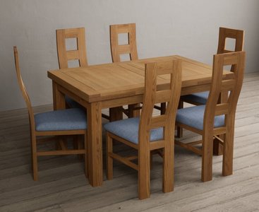 View Extending buxton 140cm solid oak dining table with 10 blue natural chairs View Extending buxton 140cm solid oak dining table with 10 blue natural chairs