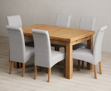 View Extending buxton 140cm solid oak dining table with 10 grey scroll back chairs View Extending buxton 140cm solid oak dining table with 10 grey scroll back chairs
