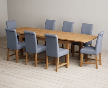 View Extending buxton 180cm solid oak dining table with 10 grey scroll back chairs View Extending buxton 180cm solid oak dining table with 10 grey scroll back chairs