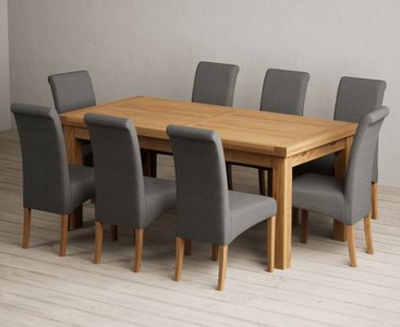 View Extending buxton 180cm solid oak dining table with 10 grey scroll back chairs View Extending buxton 180cm solid oak dining table with 10 grey scroll back chairs