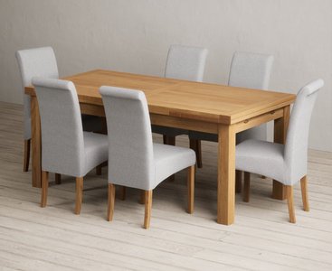 View Extending buxton 180cm solid oak dining table with 10 grey scroll back chairs View Extending buxton 180cm solid oak dining table with 10 grey scroll back chairs