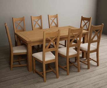 View Extending buxton 180cm solid oak dining table with 12 linen natural solid oak chairs View Extending buxton 180cm solid oak dining table with 12 linen natural solid oak chairs