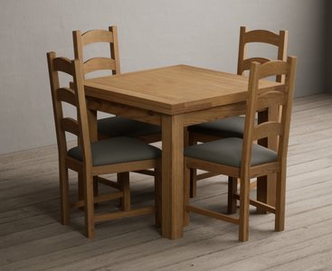 View Extending buxton 90cm solid oak dining table with 4 grey alton chairs View Extending buxton 90cm solid oak dining table with 4 grey alton chairs