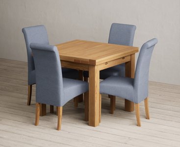 View Extending buxton 90cm solid oak dining table with 4 grey scroll back chairs View Extending buxton 90cm solid oak dining table with 4 grey scroll back chairs