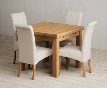 View Extending buxton 90cm solid oak dining table with 4 grey scroll back chairs View Extending buxton 90cm solid oak dining table with 4 grey scroll back chairs
