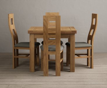 View Extending buxton 90cm solid oak dining table with 4 grey natural solid oak chairs View Extending buxton 90cm solid oak dining table with 4 grey natural solid oak chairs