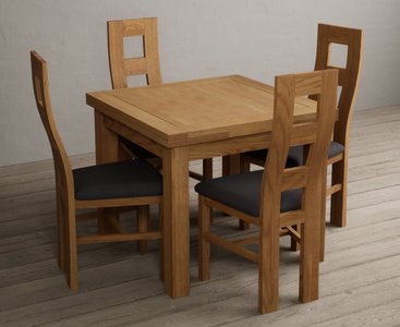 View Extending buxton 90cm solid oak dining table with 6 light grey natural chairs View Extending buxton 90cm solid oak dining table with 6 light grey natural chairs