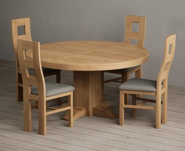 View Helmsley 150cm round oak dining table with 8 cream natural solid oak chairs View Helmsley 150cm round oak dining table with 8 cream natural solid oak chairs