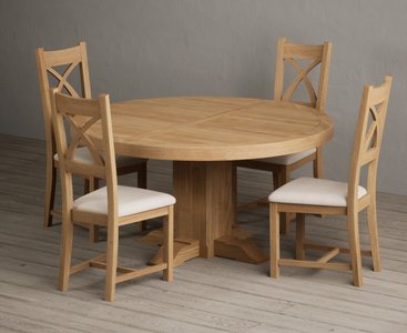 View Helmsley 150cm round oak dining table with 8 oak natural chairs View Helmsley 150cm round oak dining table with 8 oak natural chairs