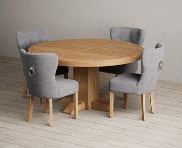 View Helmsley 150cm round oak dining table with 8 grey keswick chairs View Helmsley 150cm round oak dining table with 8 grey keswick chairs
