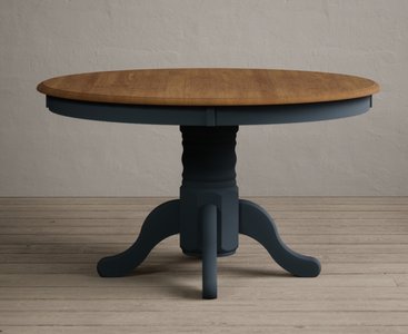 View Hertford 120cm fixed top oak and dark blue painted dining table View Hertford 120cm fixed top oak and dark blue painted dining table