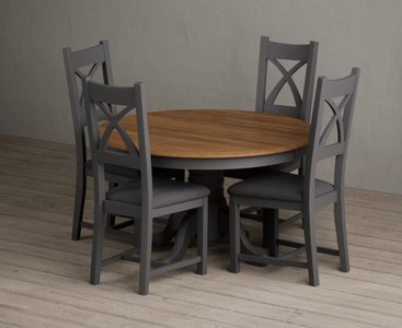View Hertford 120cm fixed top oak and charcoal grey painted dining table with 4 charcoal grey painted chairs View Hertford 120cm fixed top oak and charcoal grey painted dining table with 4 charcoal grey painted chairs