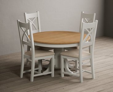 View Hertford 120cm fixed top oak and signal white painted dining table with 6 oak painted chairs View Hertford 120cm fixed top oak and signal white painted dining table with 6 oak painted chairs