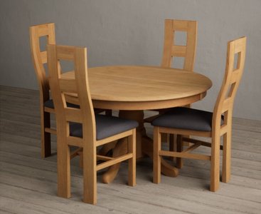 View Hertford 120cm fixed top solid oak dining table with 4 light grey natural chairs View Hertford 120cm fixed top solid oak dining table with 4 light grey natural chairs