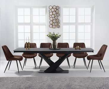 View Extending jacob 180cm grey stone dining table with 10 brown brody chairs View Extending jacob 180cm grey stone dining table with 10 brown brody chairs