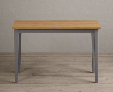 View Kendal 115cm solid oak and light grey painted dining table View Kendal 115cm solid oak and light grey painted dining table
