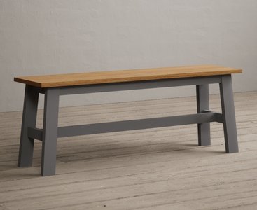 View Kendal large solid oak and light grey painted bench View Kendal large solid oak and light grey painted bench