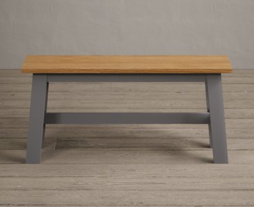View Kendal small solid oak and light grey painted bench View Kendal small solid oak and light grey painted bench
