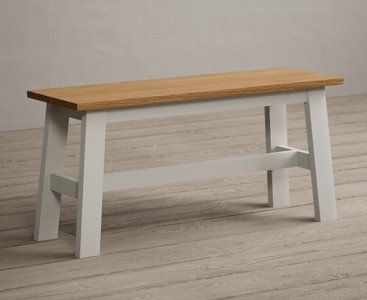 View Kendal small solid oak and signal white painted bench View Kendal small solid oak and signal white painted bench