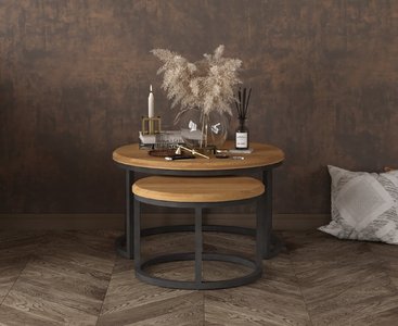 View Loft solid oak round nest of tables View Loft solid oak round nest of tables