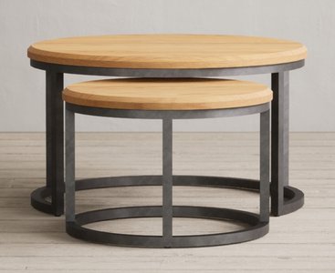View Loft solid oak round nest of tables View Loft solid oak round nest of tables