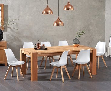 View Sheringham 200cm solid oak dining table with 6 white orson chairs View Sheringham 200cm solid oak dining table with 6 white orson chairs